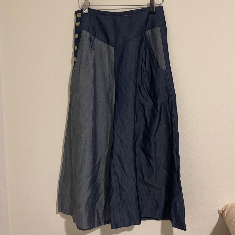 Archerie NYC Designer Two-Toned Blue Wide Leg Culottes Pants Size 2 - Picture 7 of 9
